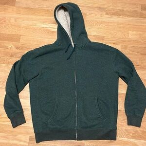 J CREW double brushed fleece Sherpa lined hoodie jacket zip mens large sweater